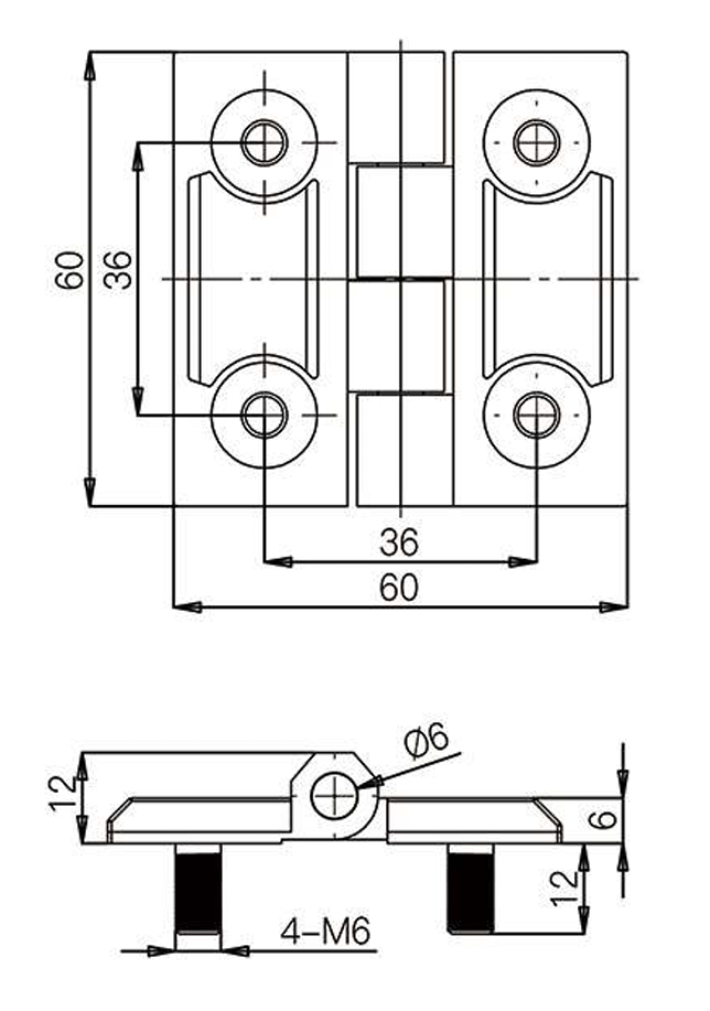 Desenho técnico 60x60 Zamak